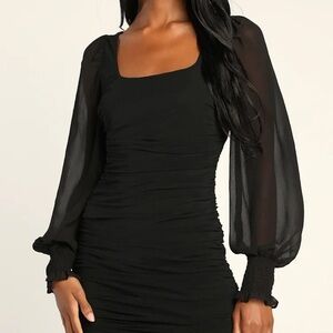 Lulu's Black Long Sleeve Dress with Sheer Detail